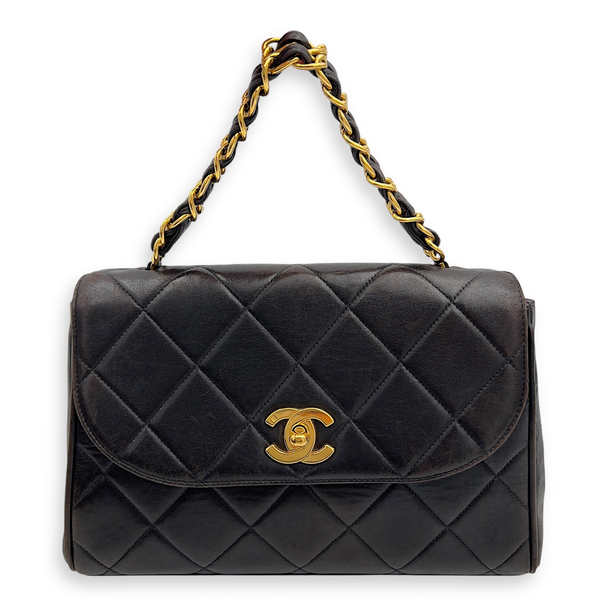 Chanel Vintage Quilted CC Top Handle Bag Brown in Lambskin, Gold hardware_1