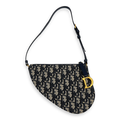 Dior Saddle Rodeo Blue Shoulder Bag in Jacquard, Gold hardware_1