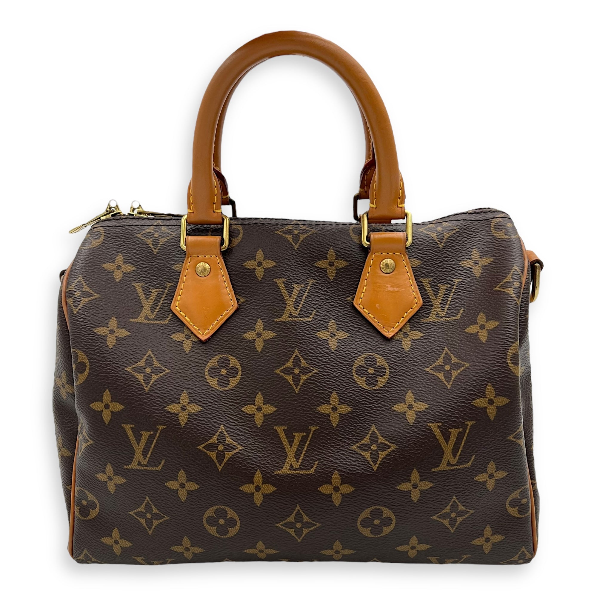 Louis Vuitton Speedy Bandouliere Top Handle Bag 25 Brown in Monogram Coated Canvas, Gold hardware_10