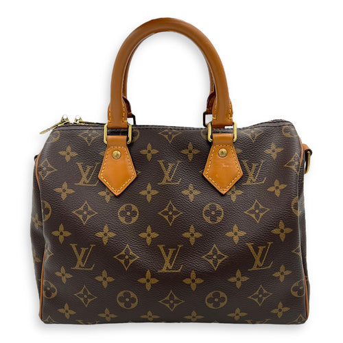 Louis Vuitton Speedy Bandouliere Top Handle Bag 25 Brown in Monogram Coated Canvas, Gold hardware_10