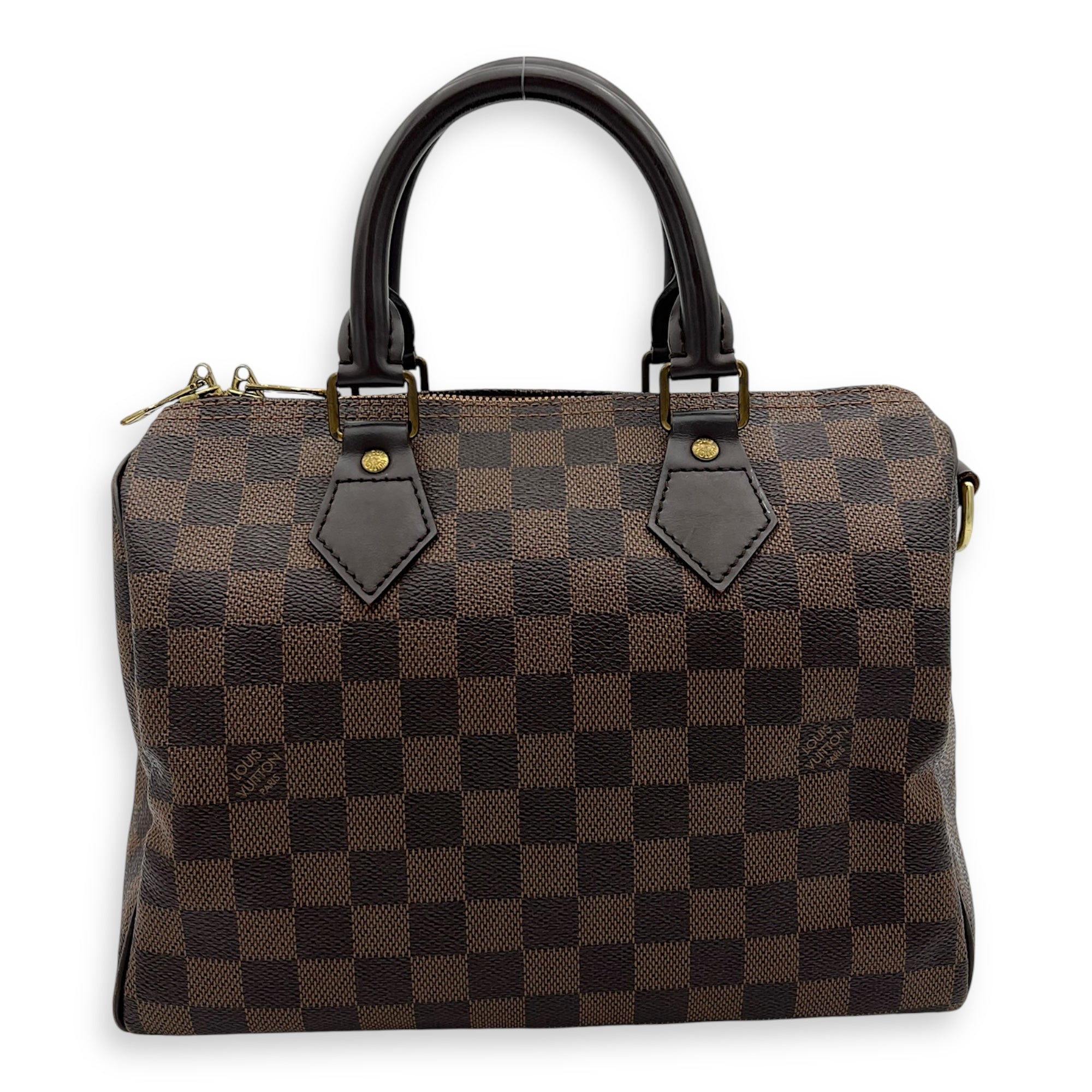 Louis Vuitton Speedy Bandouliere Top Handle Bag 25 Brown in Coated Canvas, Gold hardware_11