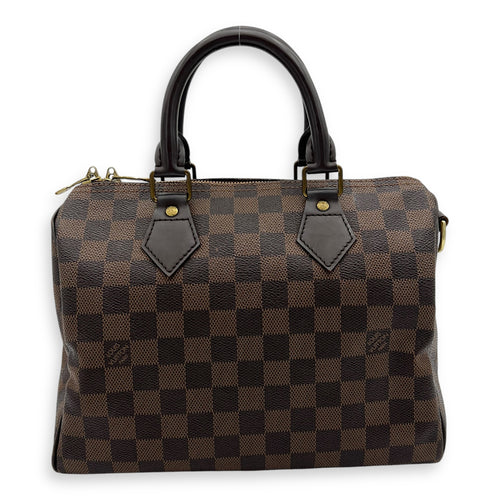 Louis Vuitton Speedy Bandouliere Top Handle Bag 25 Brown in Coated Canvas, Gold hardware_11