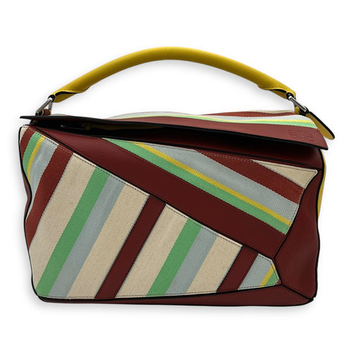 Loewe Puzzle Crossbody Bag LG Multi-colour in Leather and canvas, Silver hardware_9