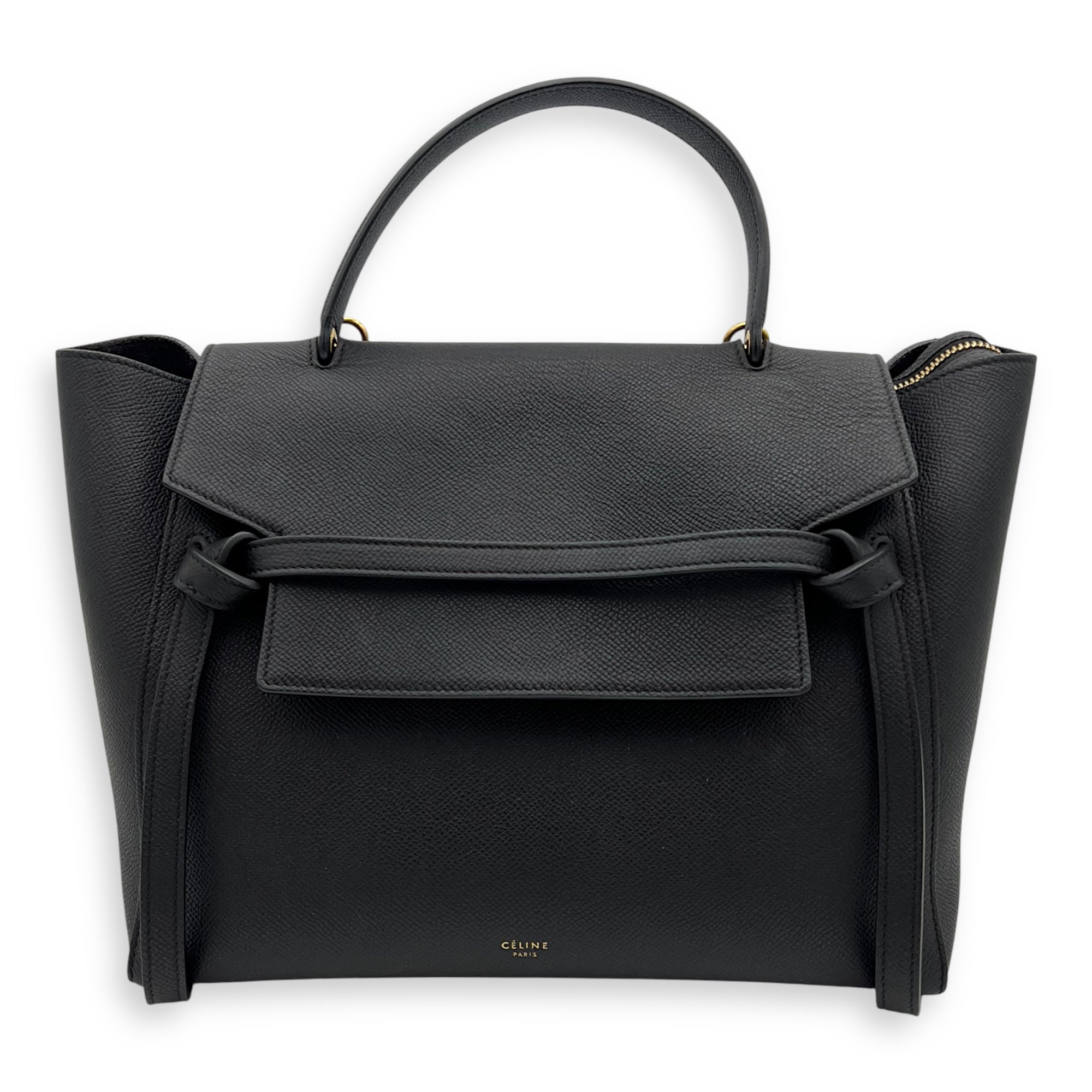 Celine Belt bag Top Handle Bag Mini Black in Calfskin, Gold hardware_11