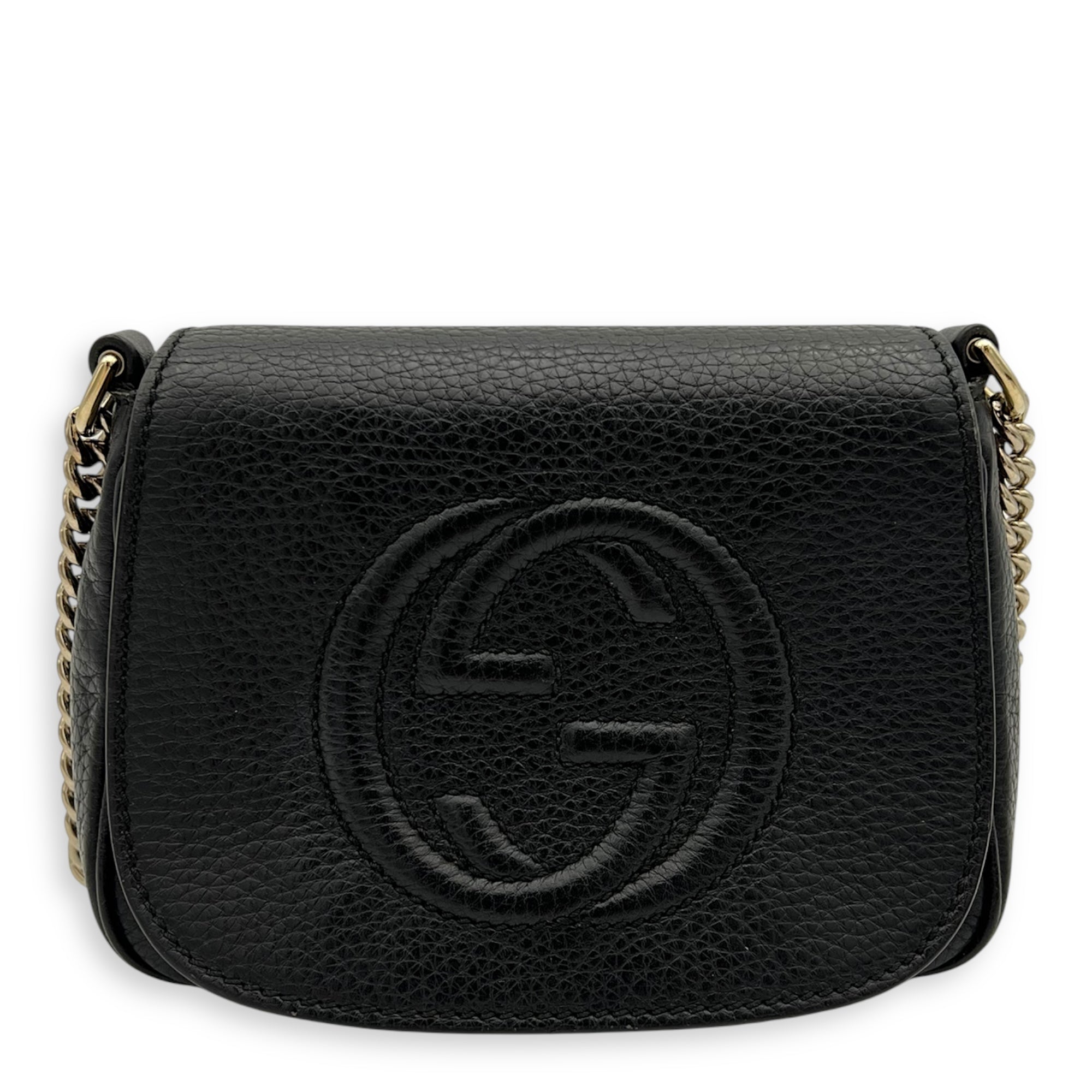 Gucci Soho Crossbody Bag Black in Calfskin, Gold hardware_9