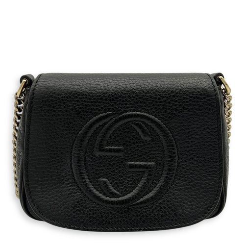 Gucci Soho Crossbody Bag Black in Calfskin, Gold hardware_9