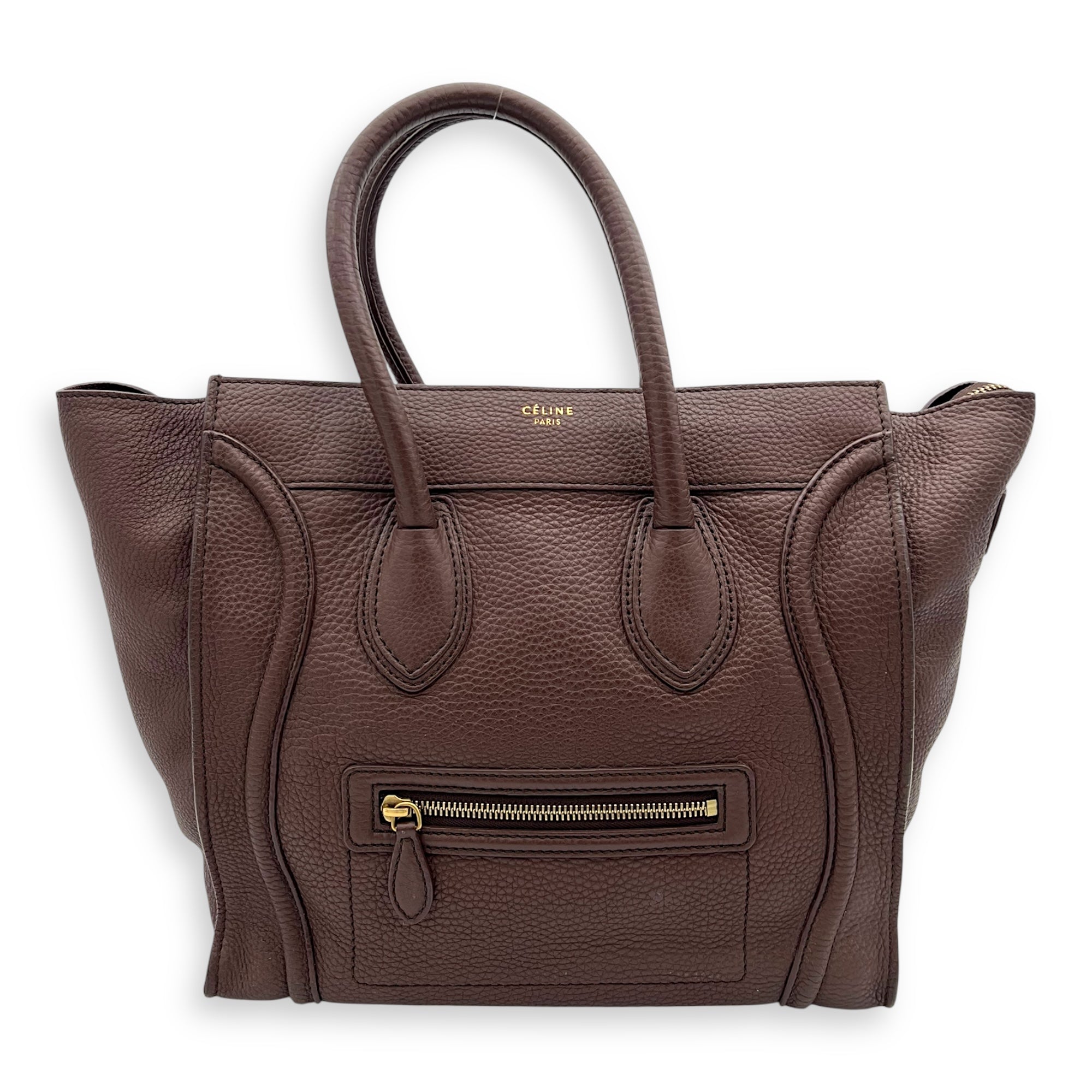 Celine Luggage Top Handle Bag Large Brown in Calfskin, Gold hardware_9