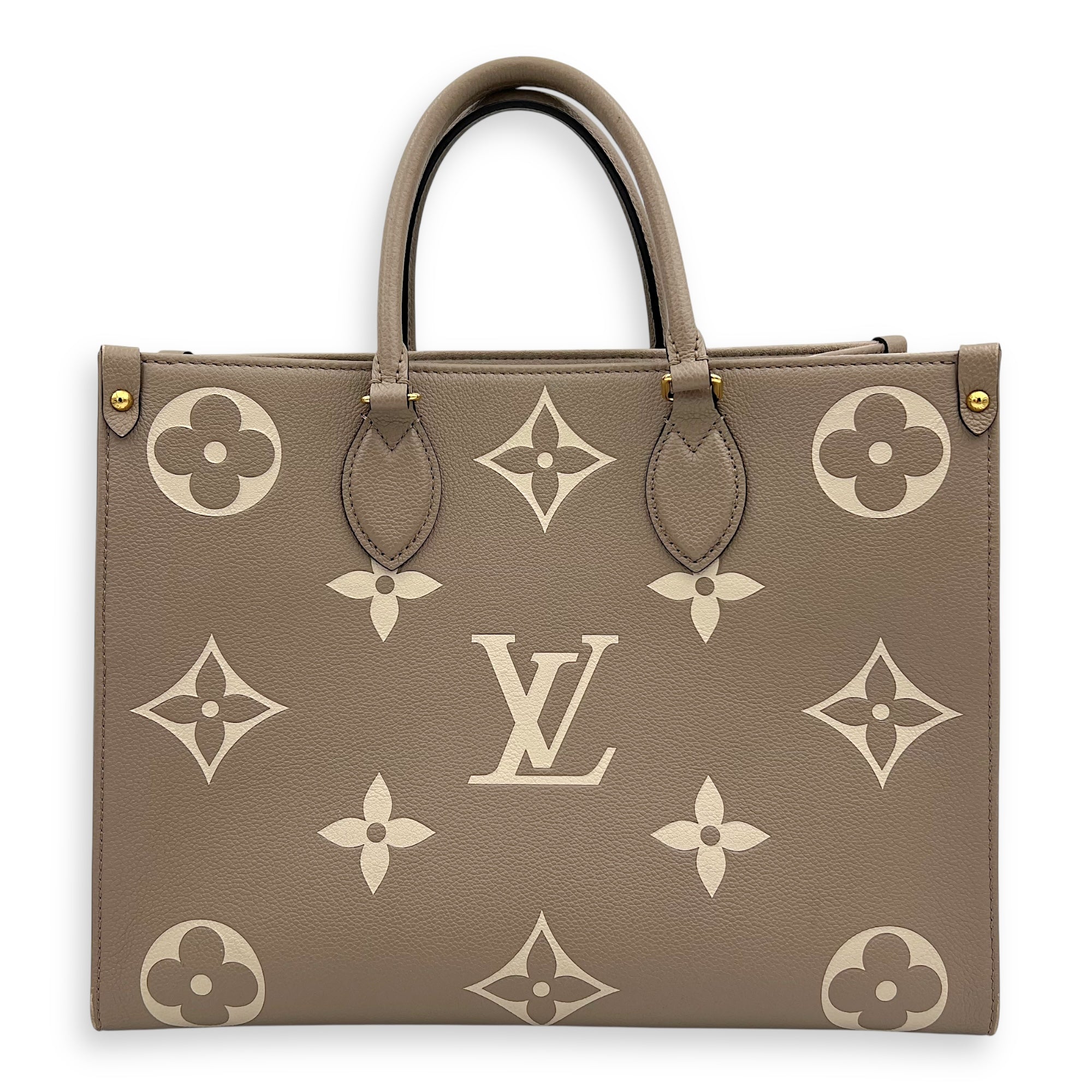 Louis Vuitton OnTheGo MM Beige Top Handle Bag in Empreinte Leather, Gold hardware_1