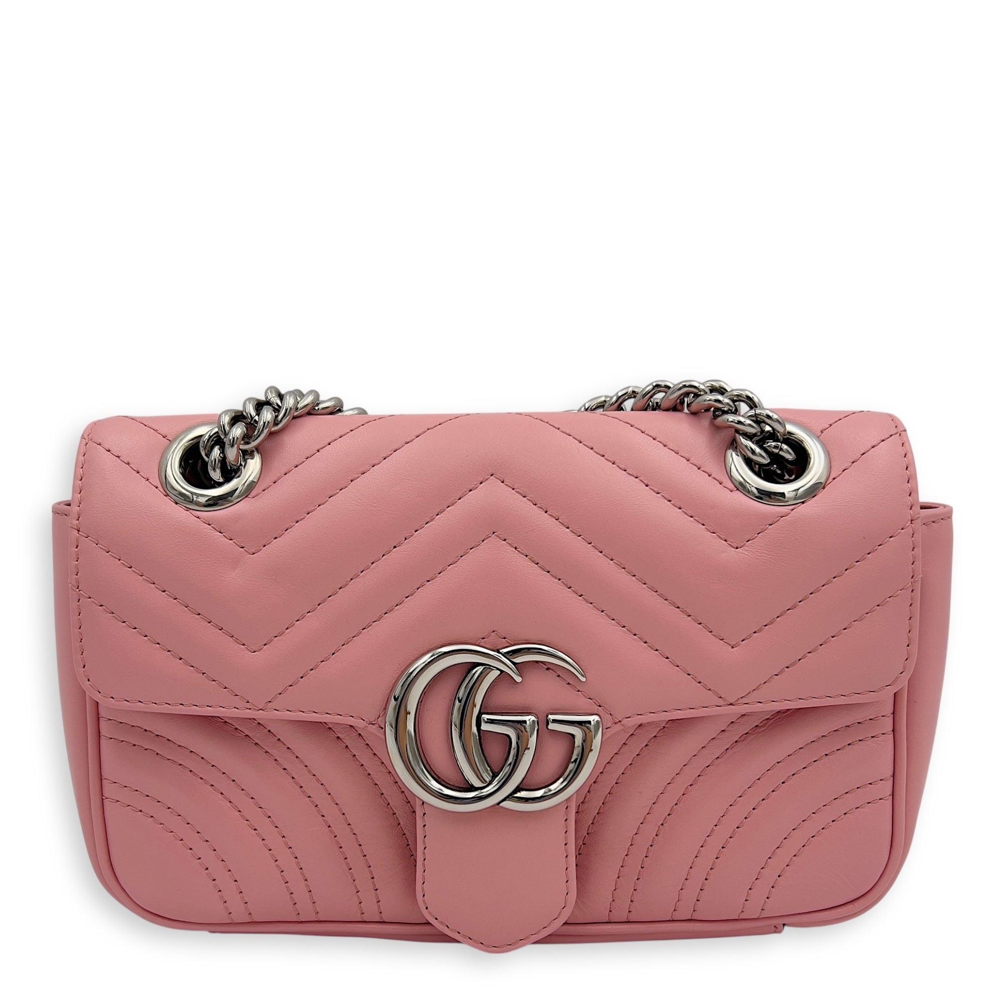Gucci GG Marmont Shoulder Bag Mini Pink in Calfskin, Silver hardware_1