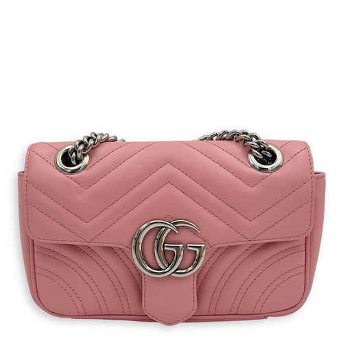Gucci GG Marmont Shoulder Bag Mini Pink in Calfskin, Silver hardware_1