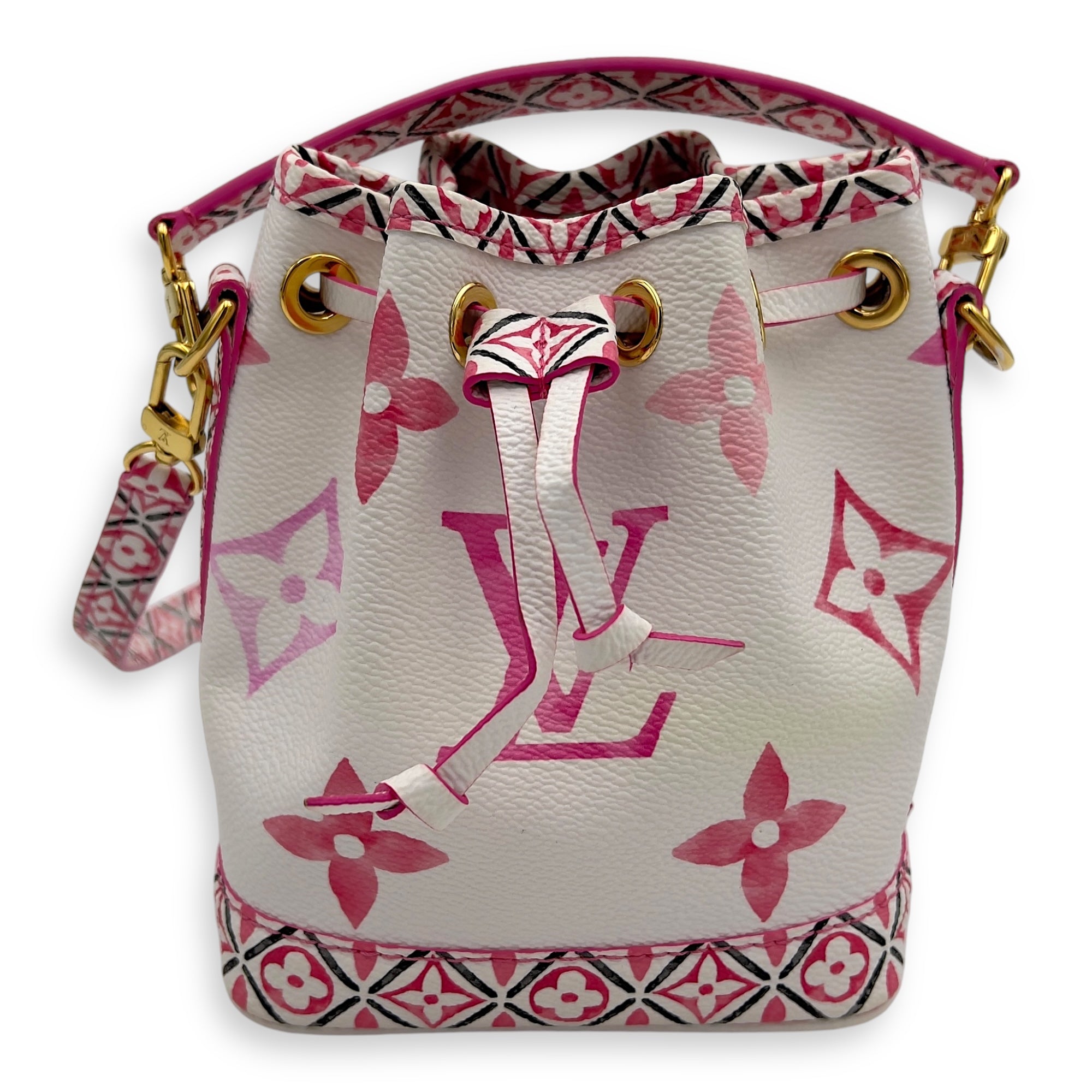 Louis Vuitton By The Pool Noe Nano White Bucket Bag in Coated Canvas, Gold hardware_1