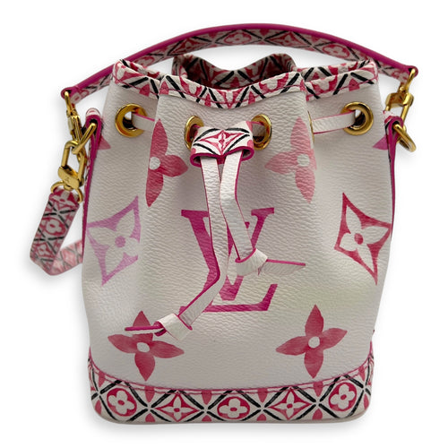 Louis Vuitton By The Pool Noe Nano White Bucket Bag in Coated Canvas, Gold hardware_1
