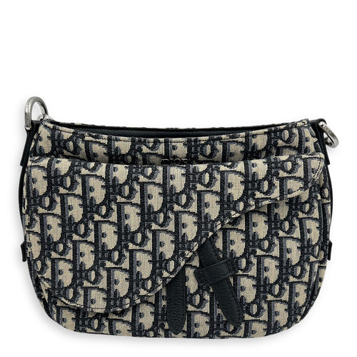 Dior Oblique Saddle Blue Crossbody Bag in Jacquard, Silver hardware_1