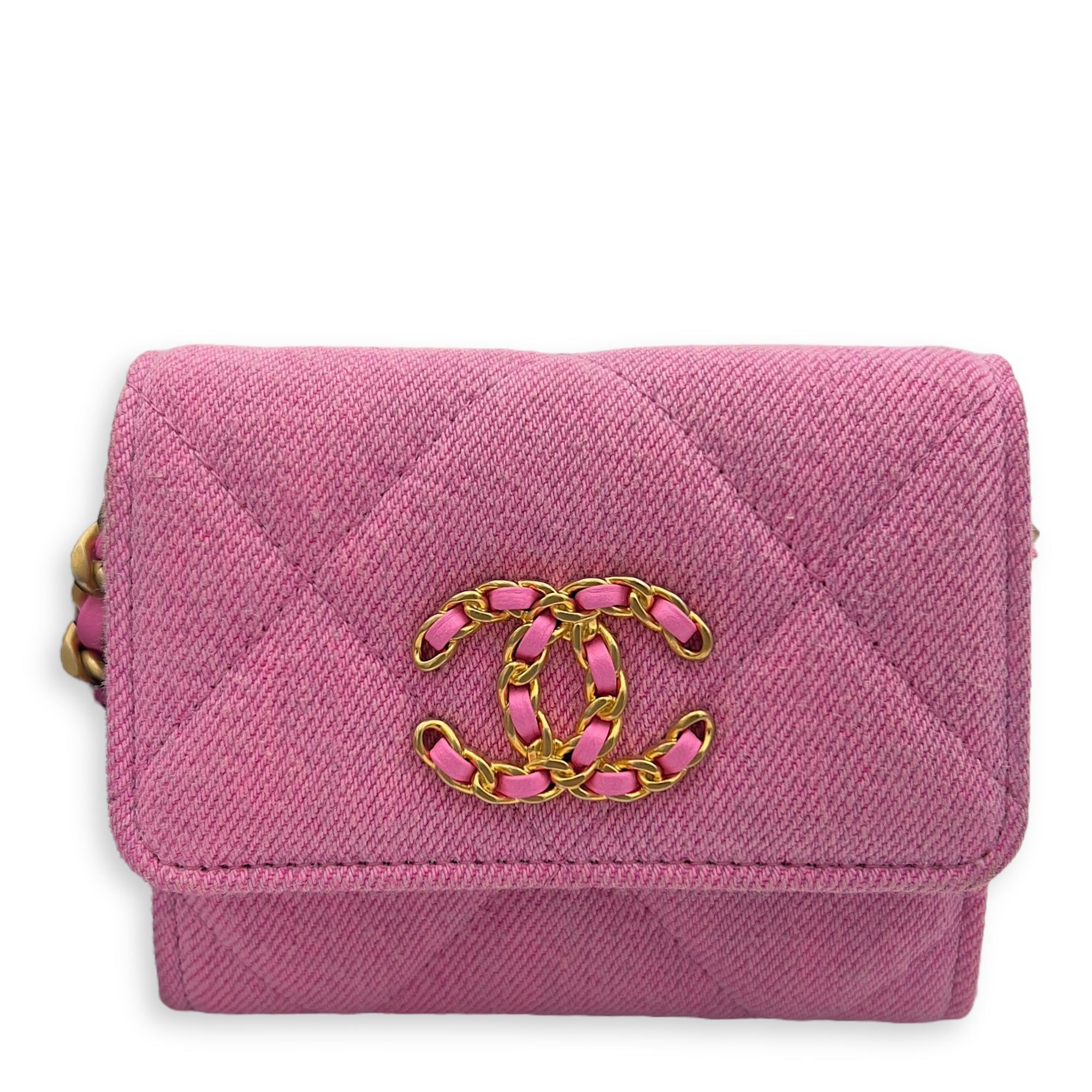 Chanel C19 Pink Wallet On Chain in Denim, Gold hardware_3
