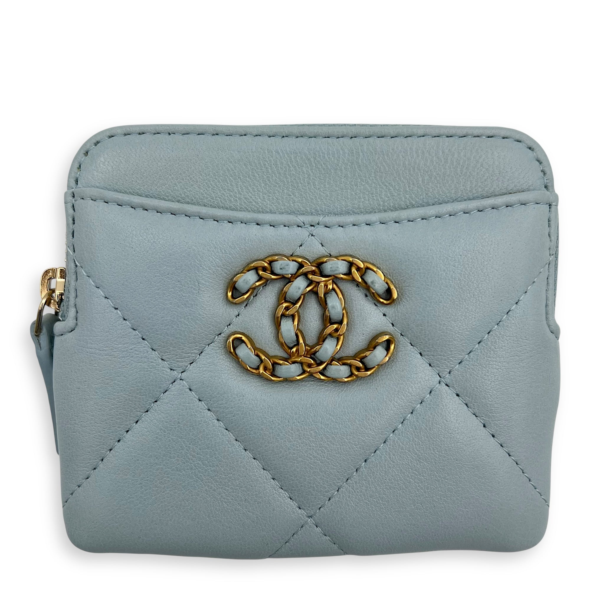 Chanel C19 Blue Card Holder in Lambskin, Gold hardware_1