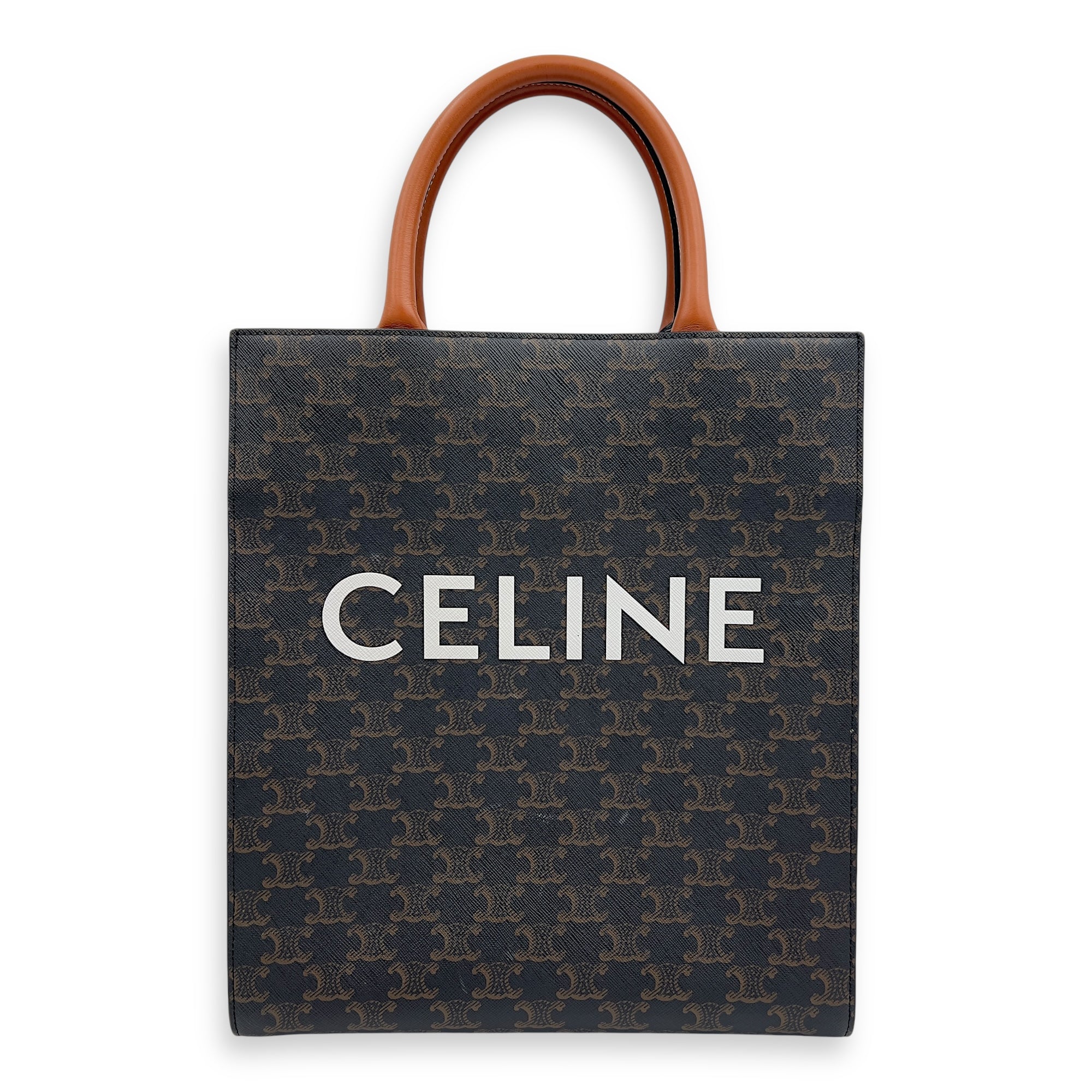Celine Cabas Triomphe Vertical Brown Top Handle Bag in Coated Canvas, Gold hardware_1
