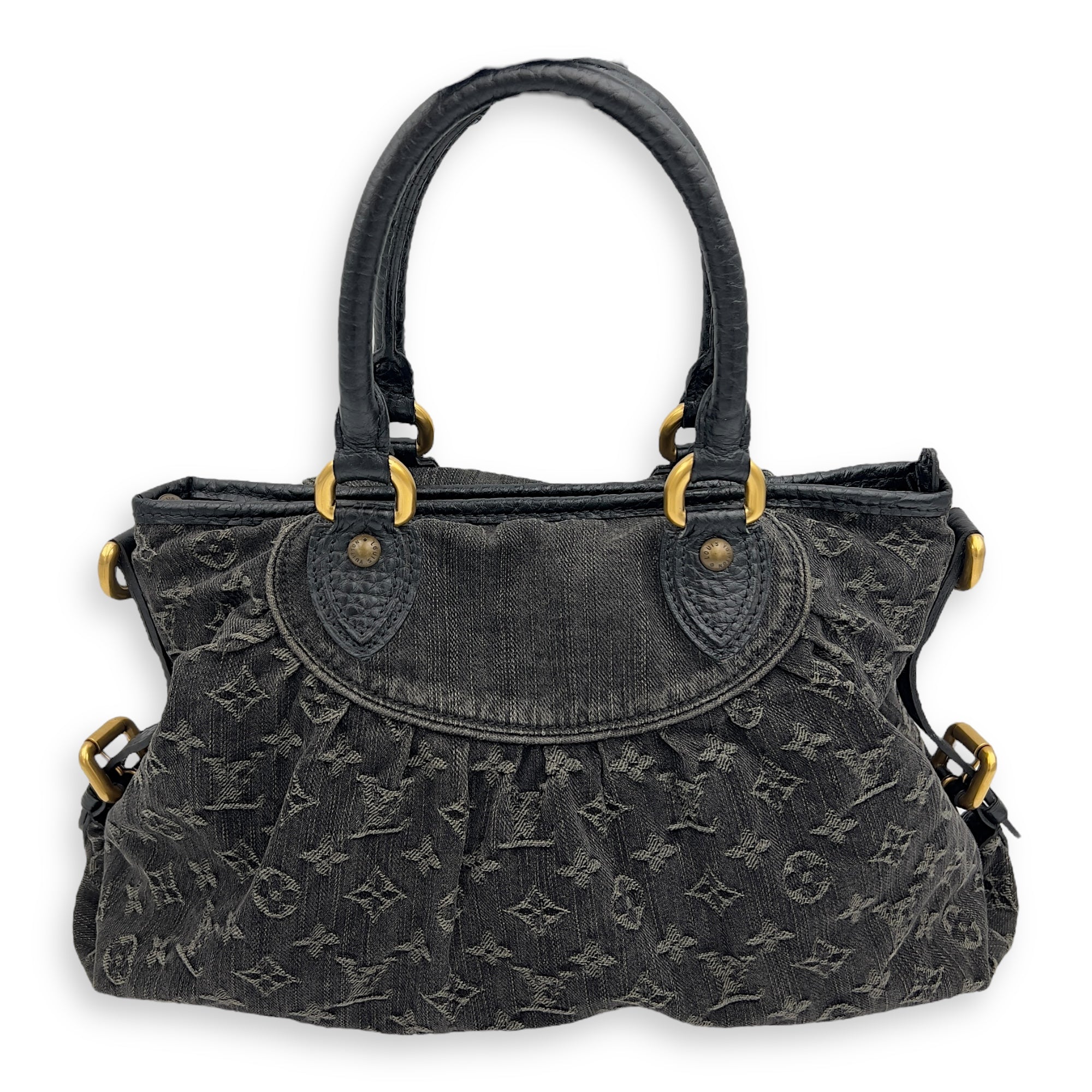 Louis Vuitton Neo Cabby Top Handle Bag MM Black in Denim, Gold hardware_1