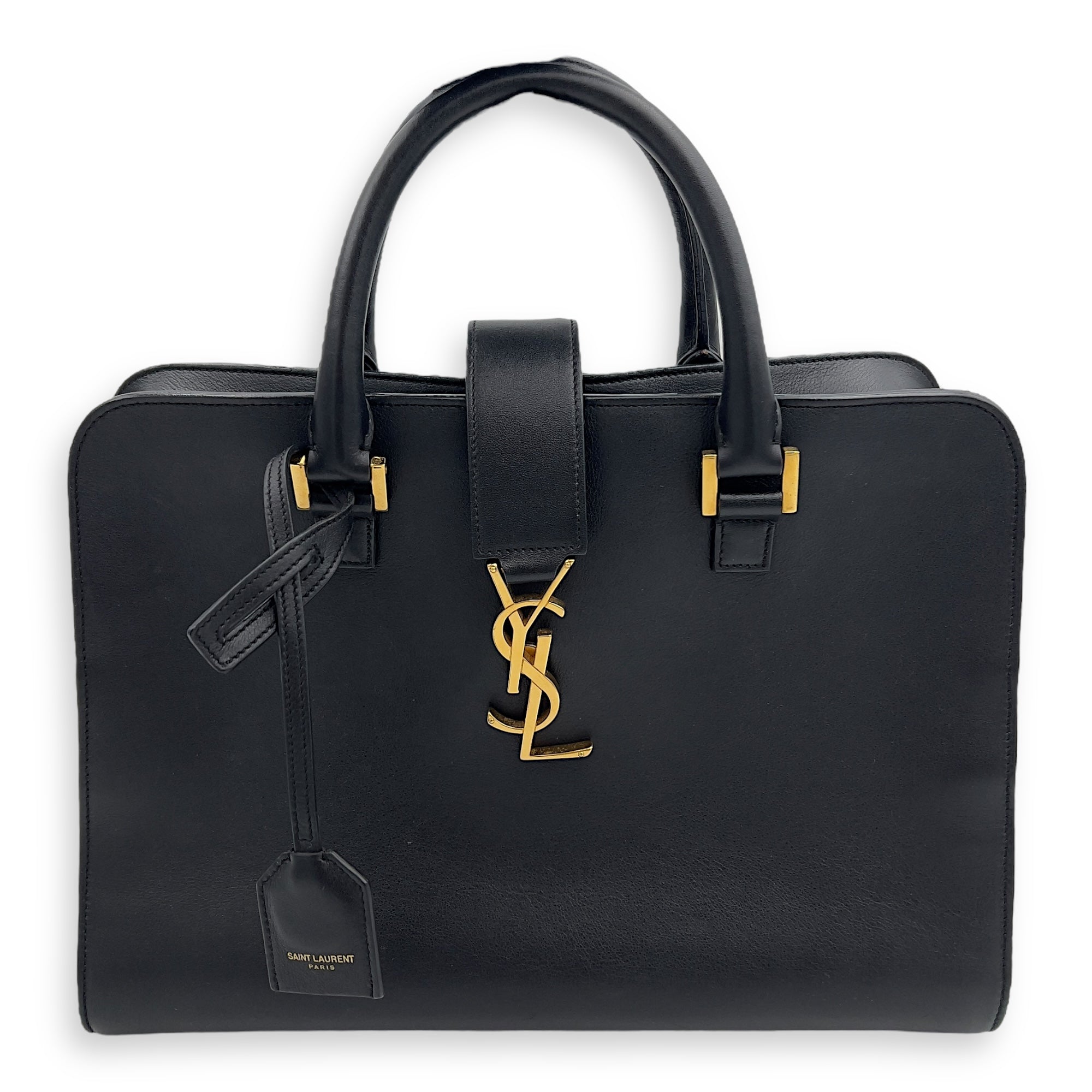 Saint Laurent Cabas Top Handle Bag Black in Calfskin, Gold hardware_1