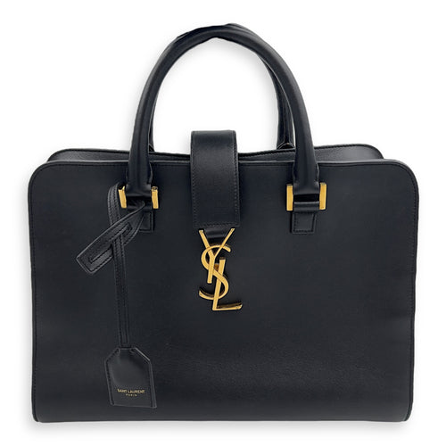 Saint Laurent Cabas Top Handle Bag Black in Calfskin, Gold hardware_1