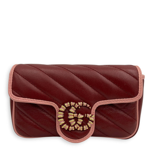 Gucci GG Marmont Crossbody Bag Super Mini Red in Calfskin, Gold hardware_1