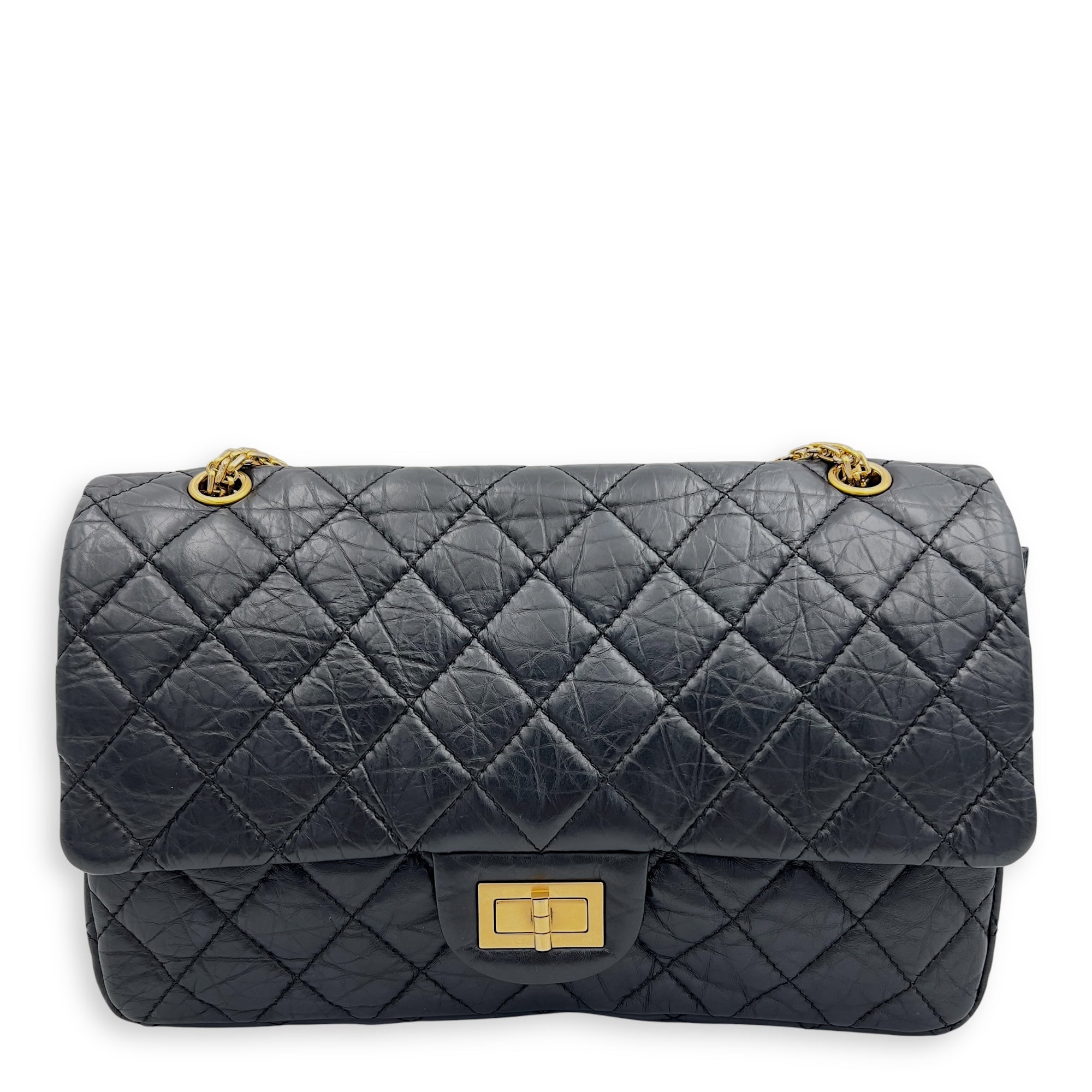 Chanel 2.55 Shoulder Bag 27 Black in Calfskin, Gold hardware_1