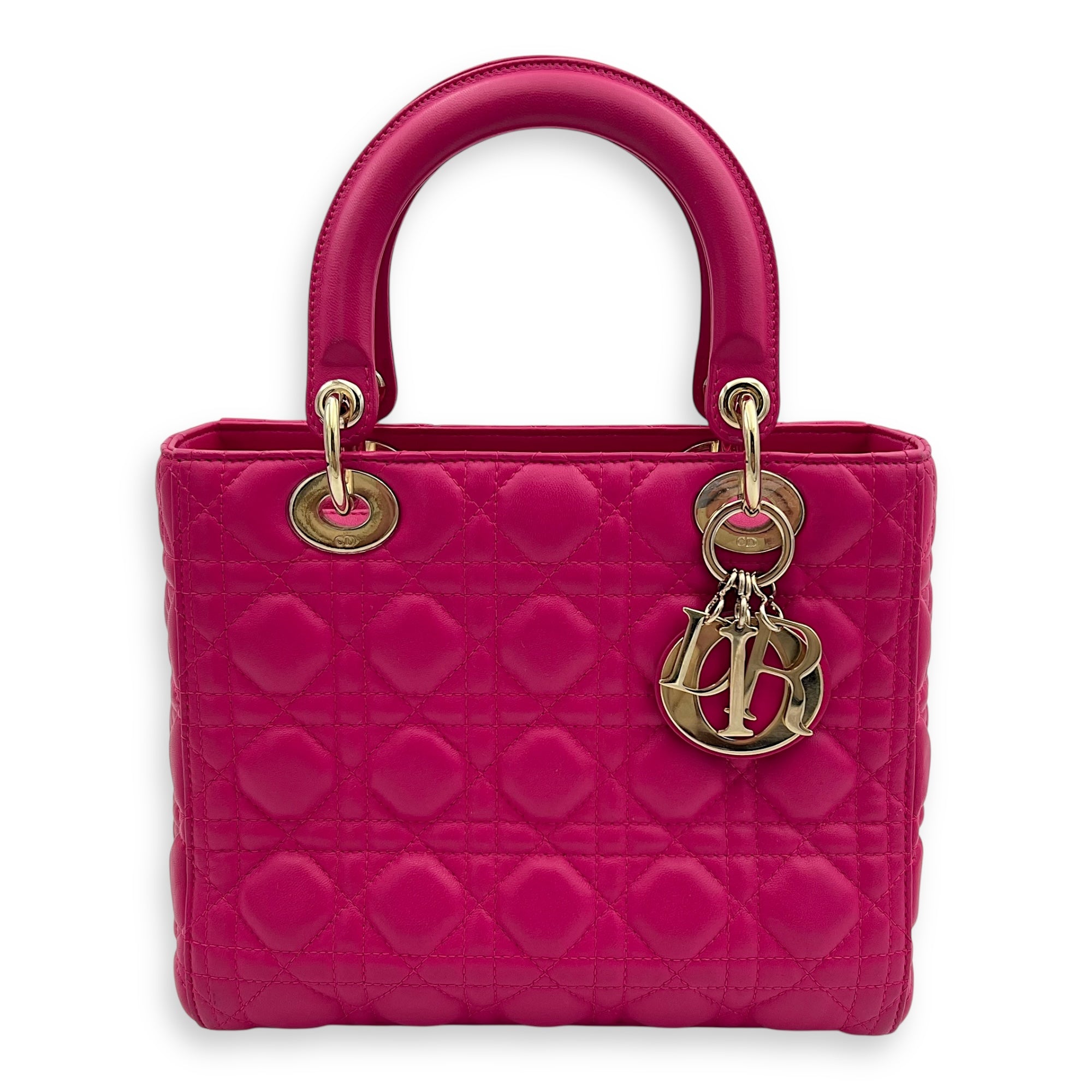 Dior Lady Dior Top Handle Bag Medium Pink in Calfskin, Gold hardware_1