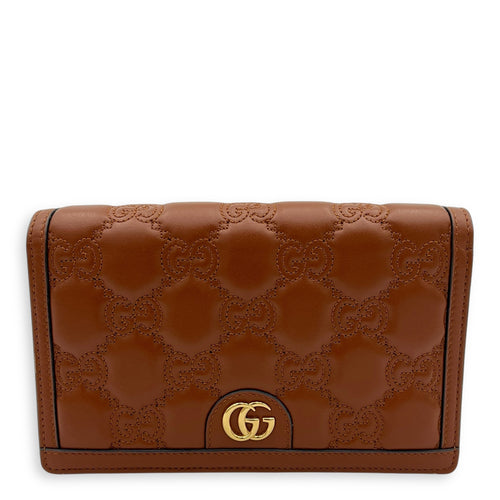 Gucci Matelassé Wallet On Chain Brown in Calfskin, Gold hardware_8