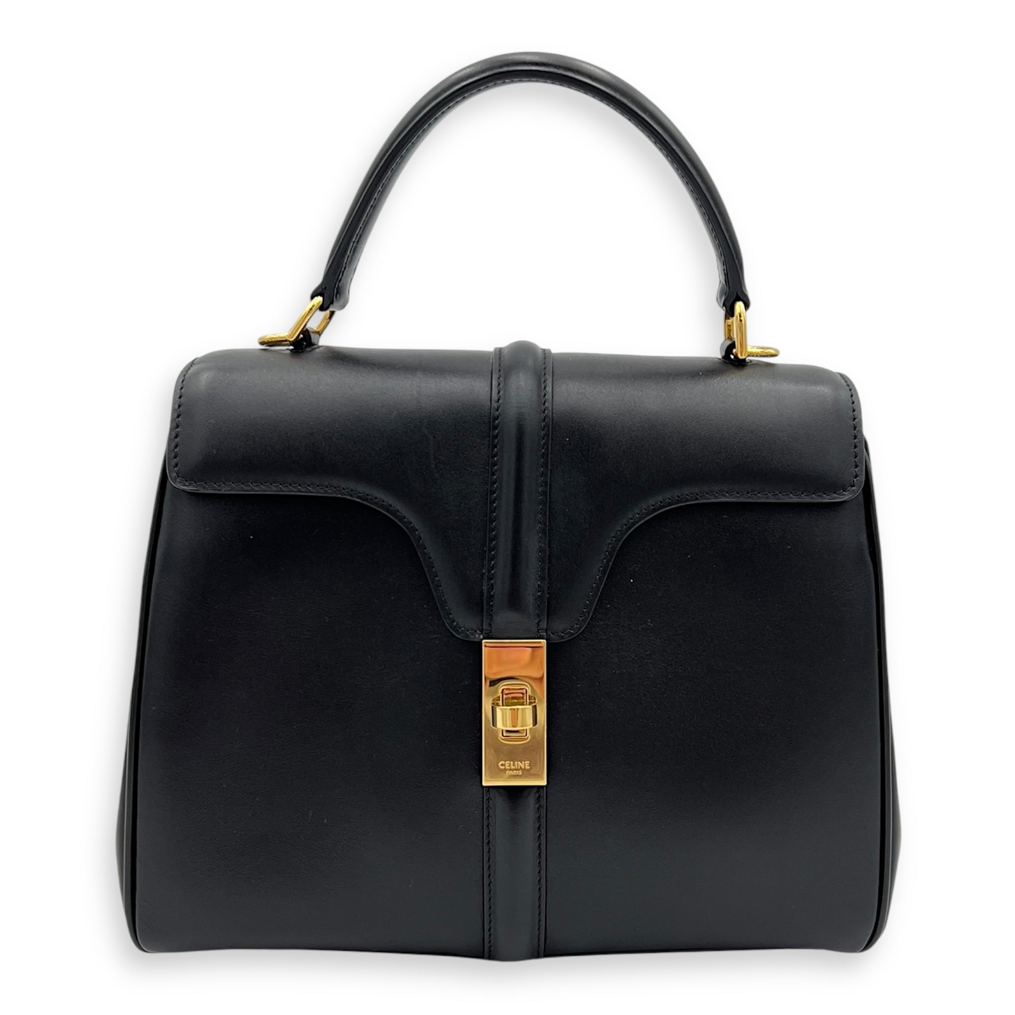 Celine 16 Top Handle Bag Black in Calfskin, Gold hardware_10