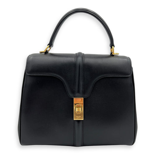 Celine 16 Top Handle Bag Black in Calfskin, Gold hardware_10