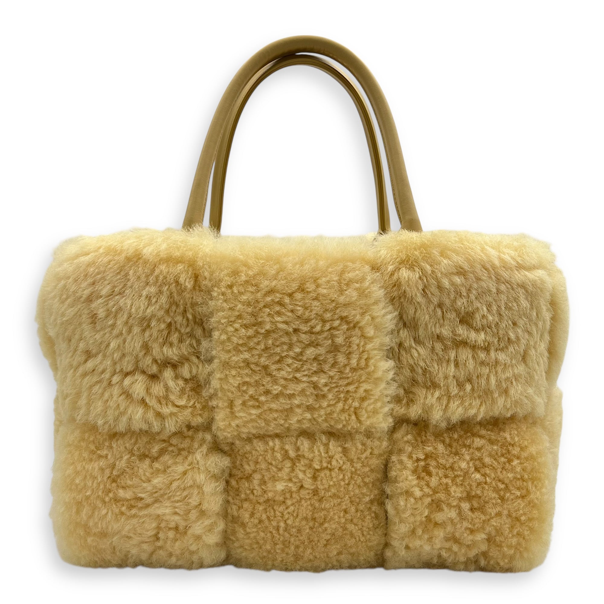 Bottega Veneta Arco Yellow Top Handle Bag in Shearling, Gold hardware_1