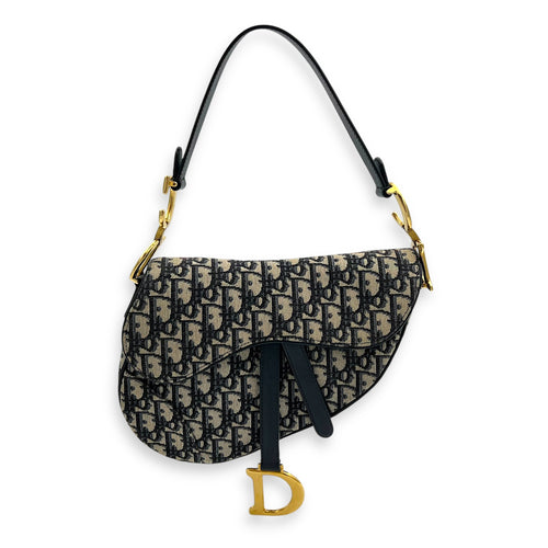Dior Saddle Shoulder Bag Medium Blue in Jacquard, Gold hardware_1