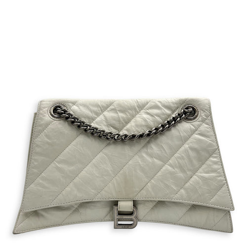 Balenciaga Crush Shoulder Bag White in Calfskin, Silver hardware_1