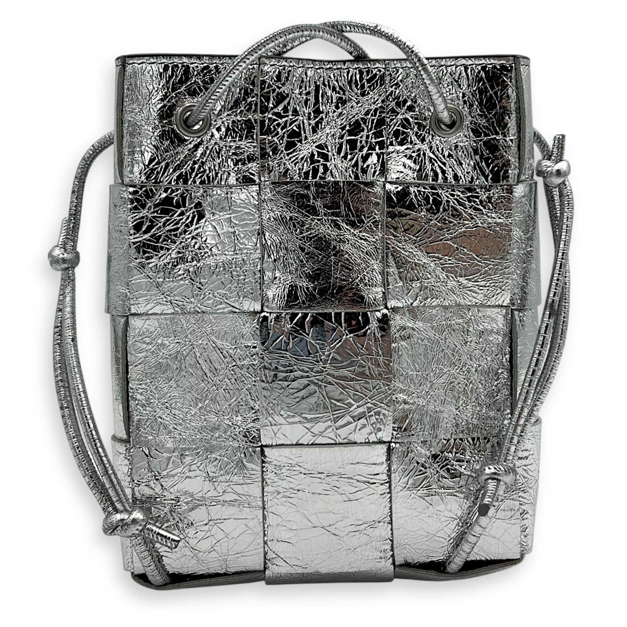 Bottega Veneta Cassette Backpack Silver in Calfskin, Silver hardware_1