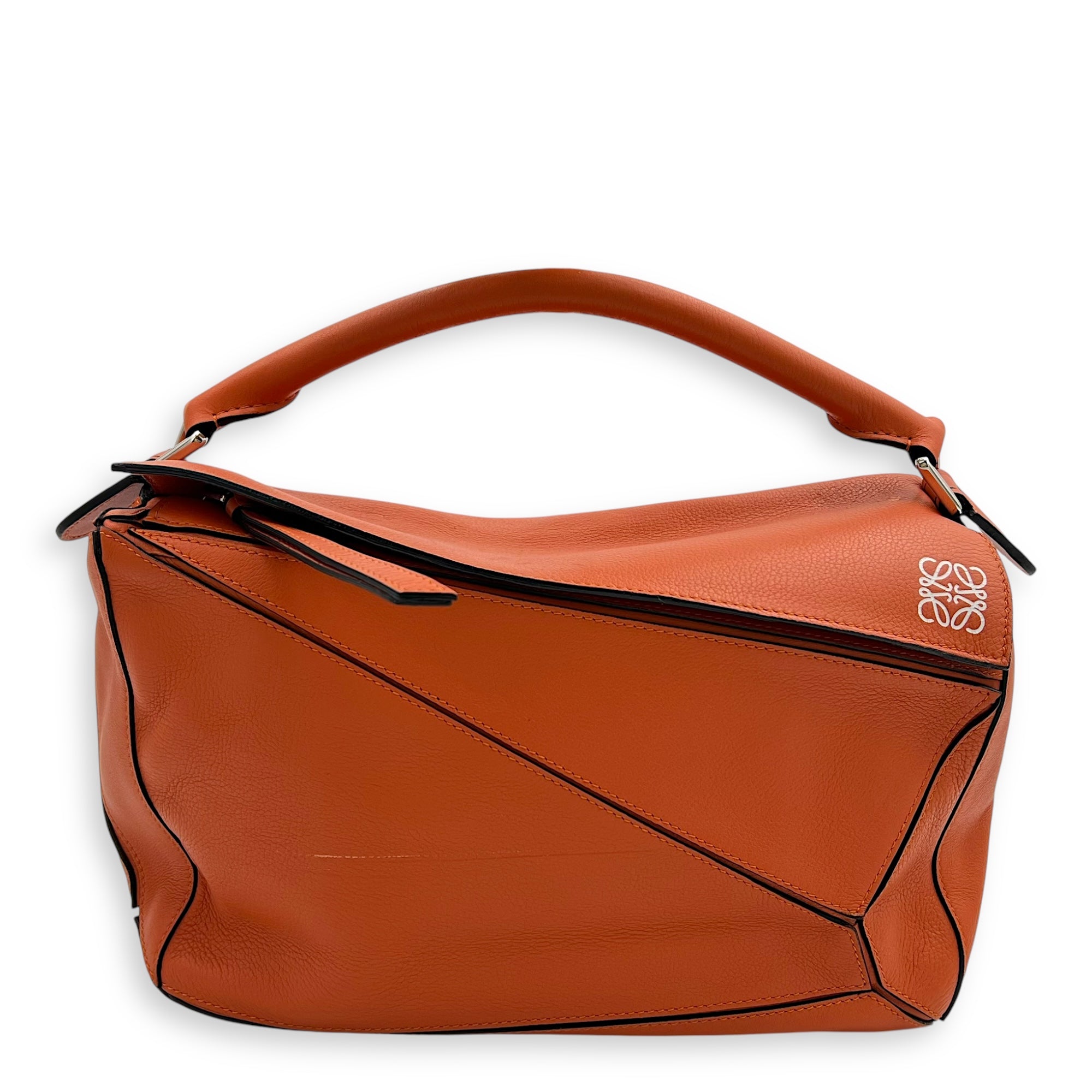 Loewe Puzzle Medium Orange Crossbody Bag in Calfskin, Silver hardware_1