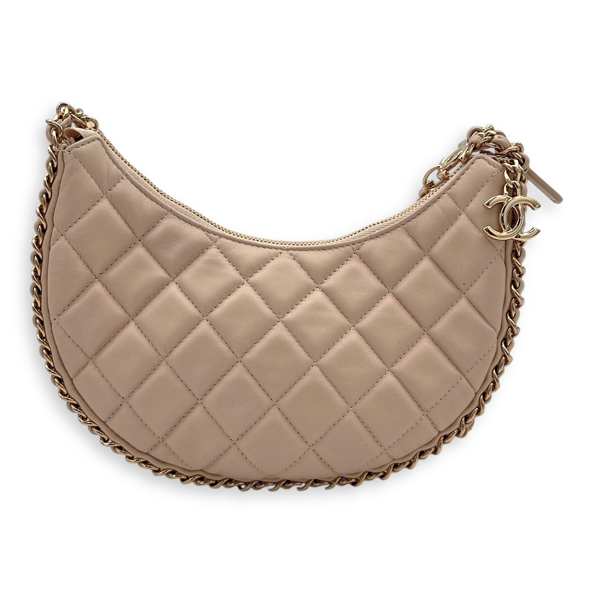 Chanel Loop Moon Shoulder Bag Beige in Lambskin, Gold hardware_10