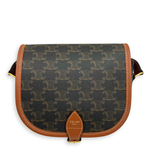 Celine Folco Crossbody Bag Brown in Coated Canvas, Gold hardware_1