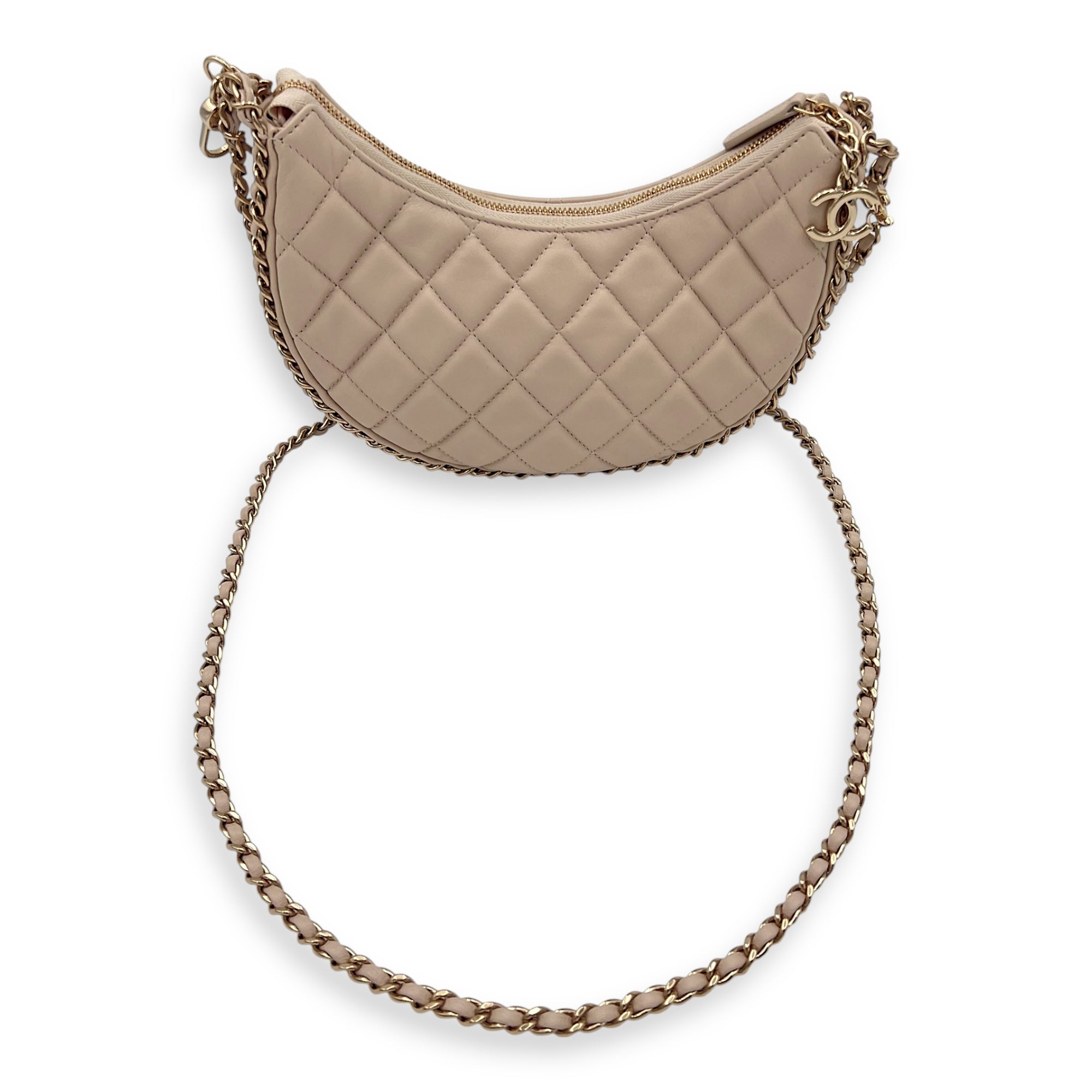 Chanel Loop Moon Shoulder Bag Beige in Lambskin, Gold hardware_1