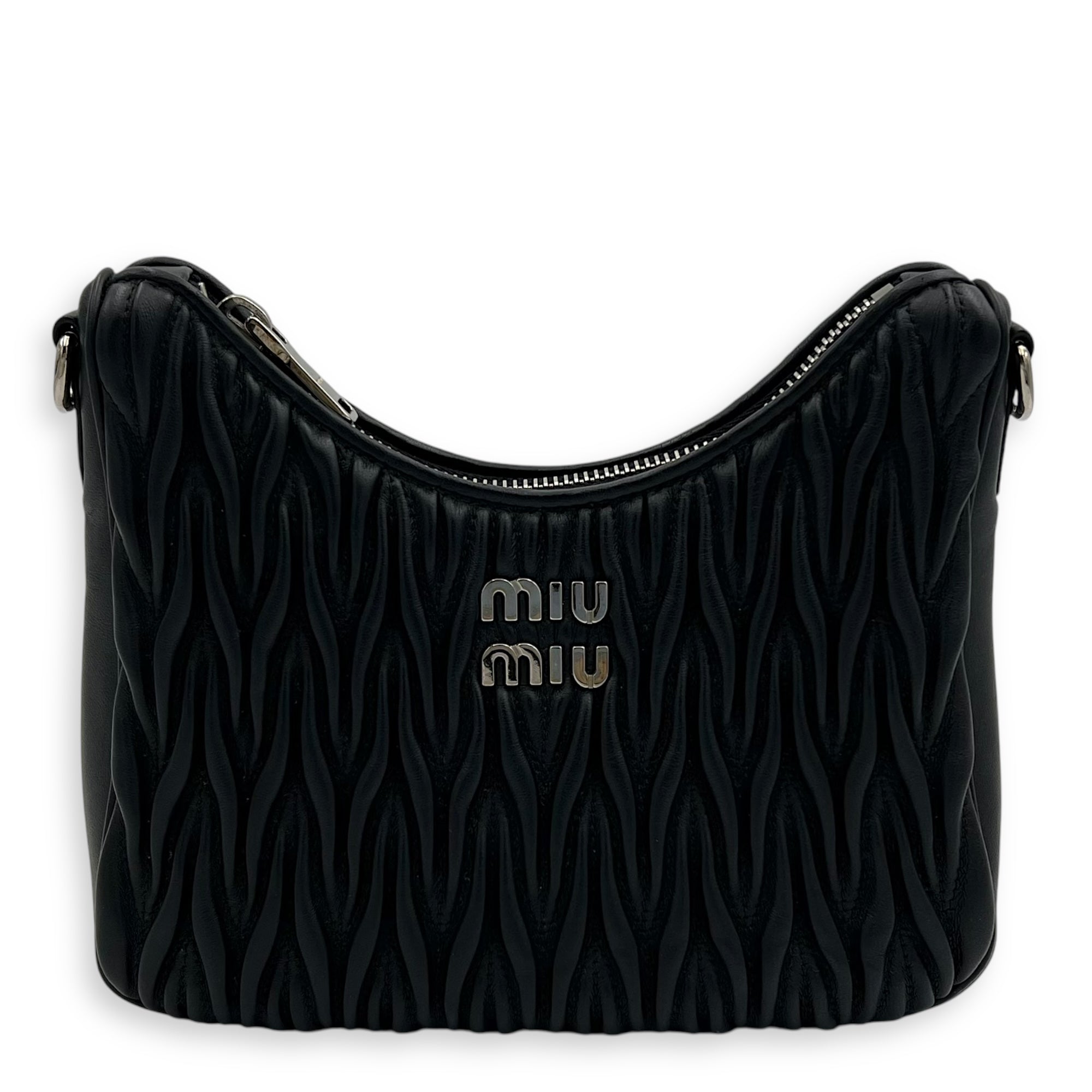Miu Miu Matelassé Shoulder Bag Black in Lambskin, Silver hardware_1