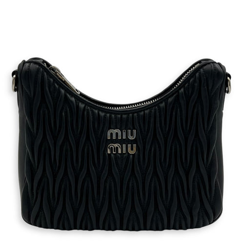 Miu Miu Matelassé Shoulder Bag Black in Lambskin, Silver hardware_1