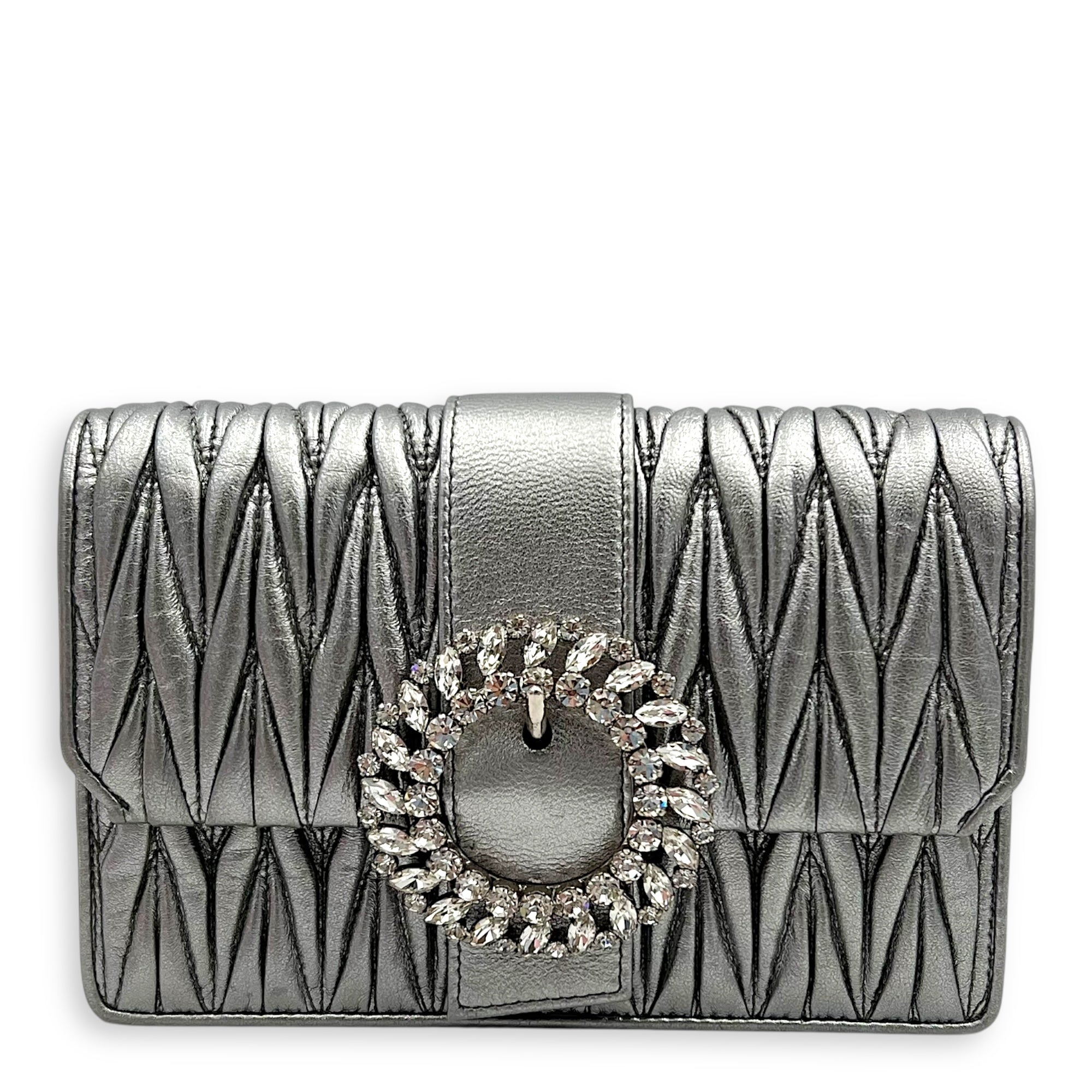 Miu Miu Matelassé Crossbody Bag Silver in Lambskin, Silver hardware_1