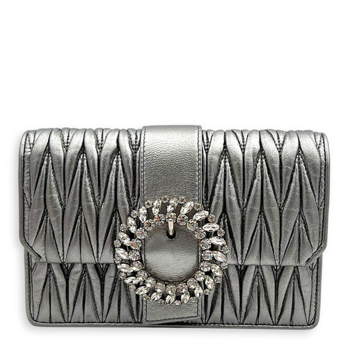 Miu Miu Matelassé Crossbody Bag Silver in Lambskin, Silver hardware_1