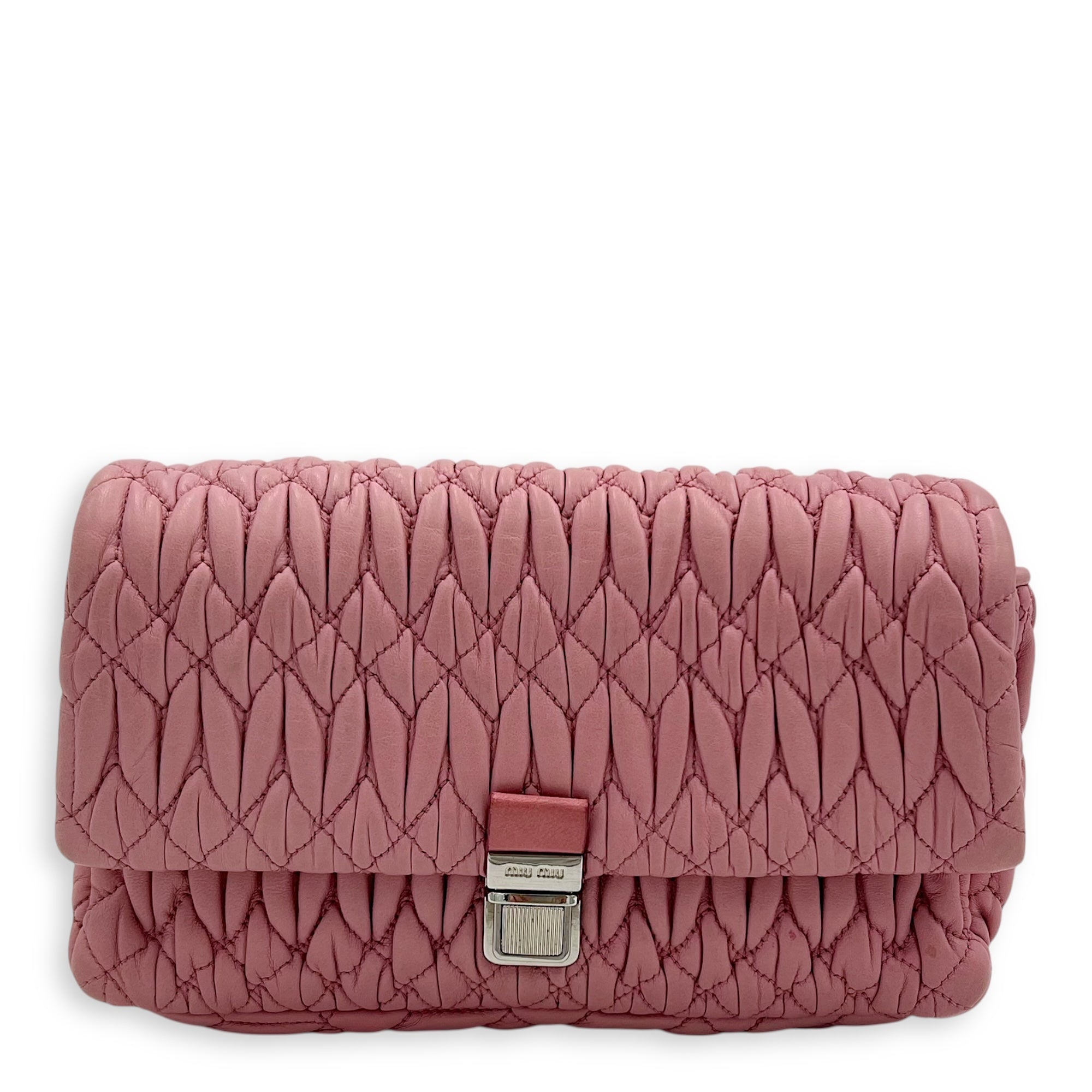 Miu Miu Matelassé Shoulder Bag Pink in Lambskin, Silver hardware_1