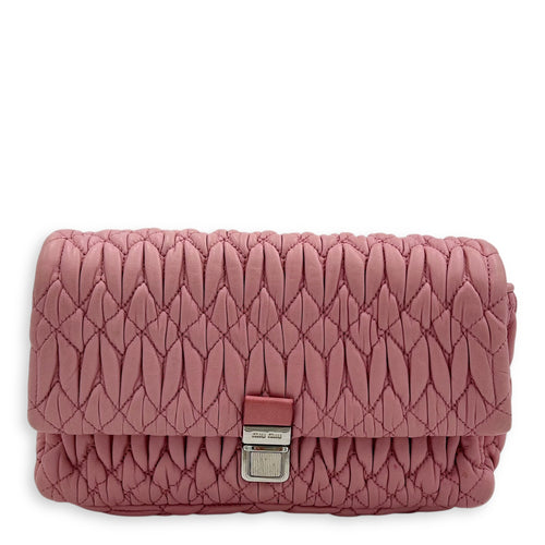Miu Miu Matelassé Shoulder Bag Pink in Lambskin, Silver hardware_1