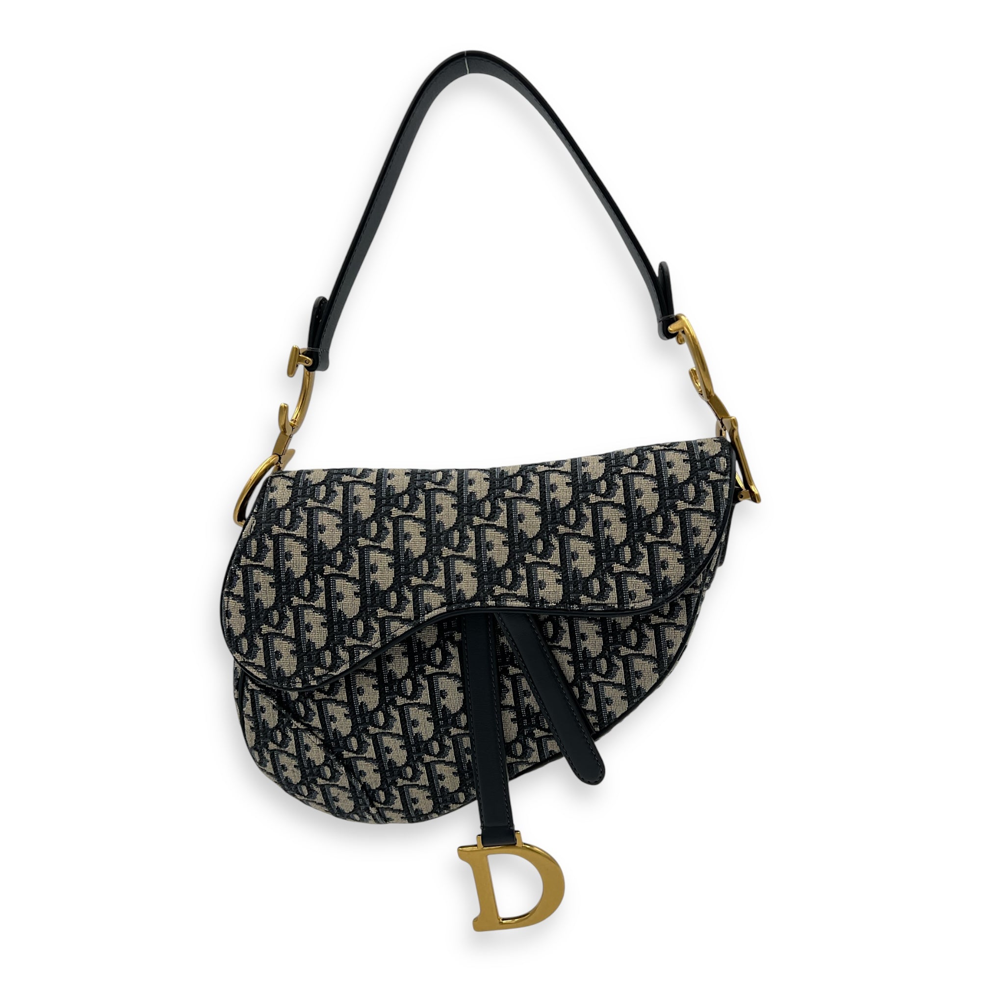 Dior Saddle Shoulder Bag Blue in Jacquard, Gold hardware_10