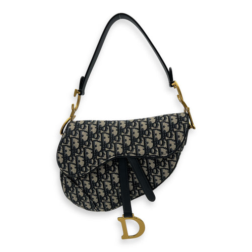 Dior Saddle Shoulder Bag Blue in Jacquard, Gold hardware_10