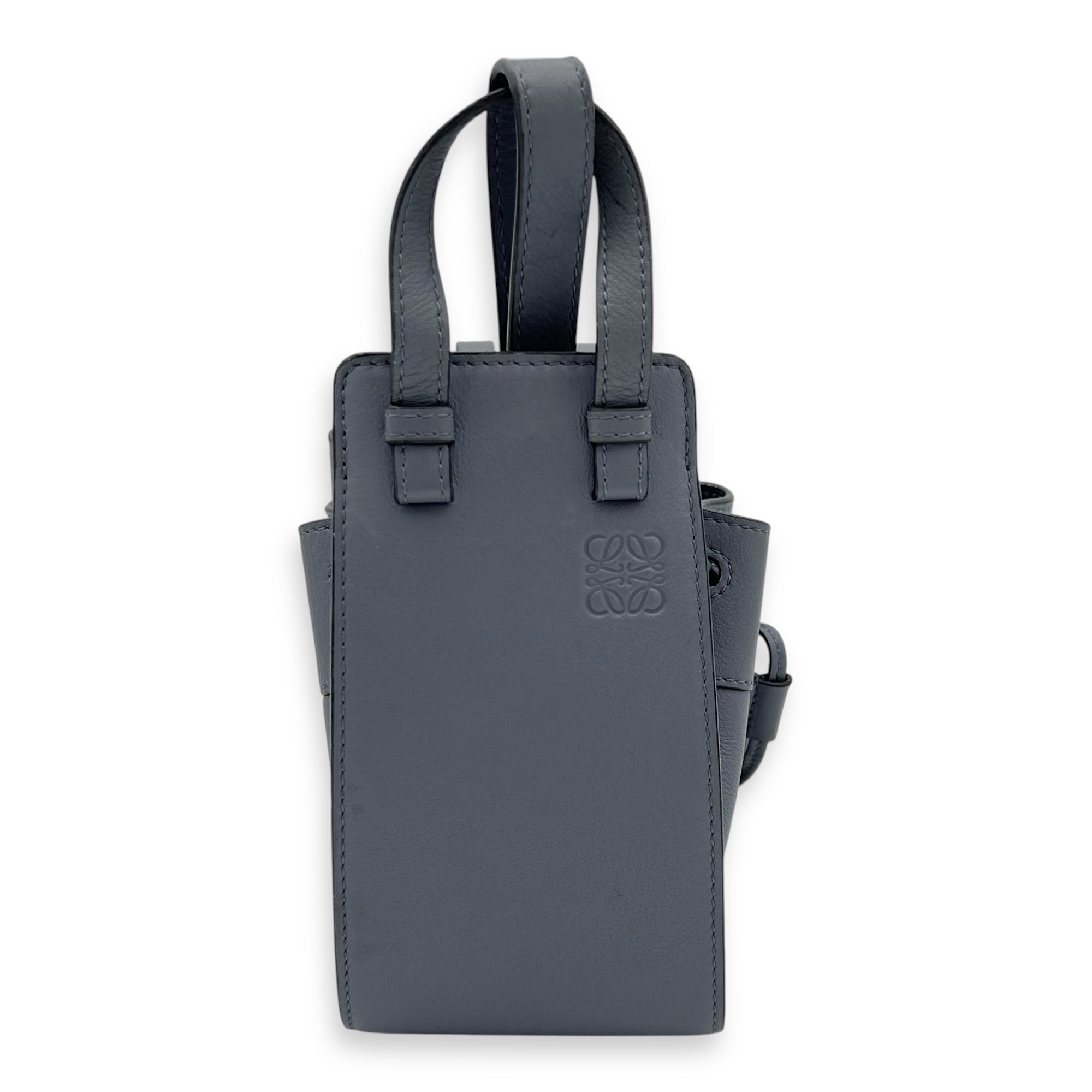 Loewe Hammock Mini Blue Shoulder Bag in Calfskin, Silver hardware_13