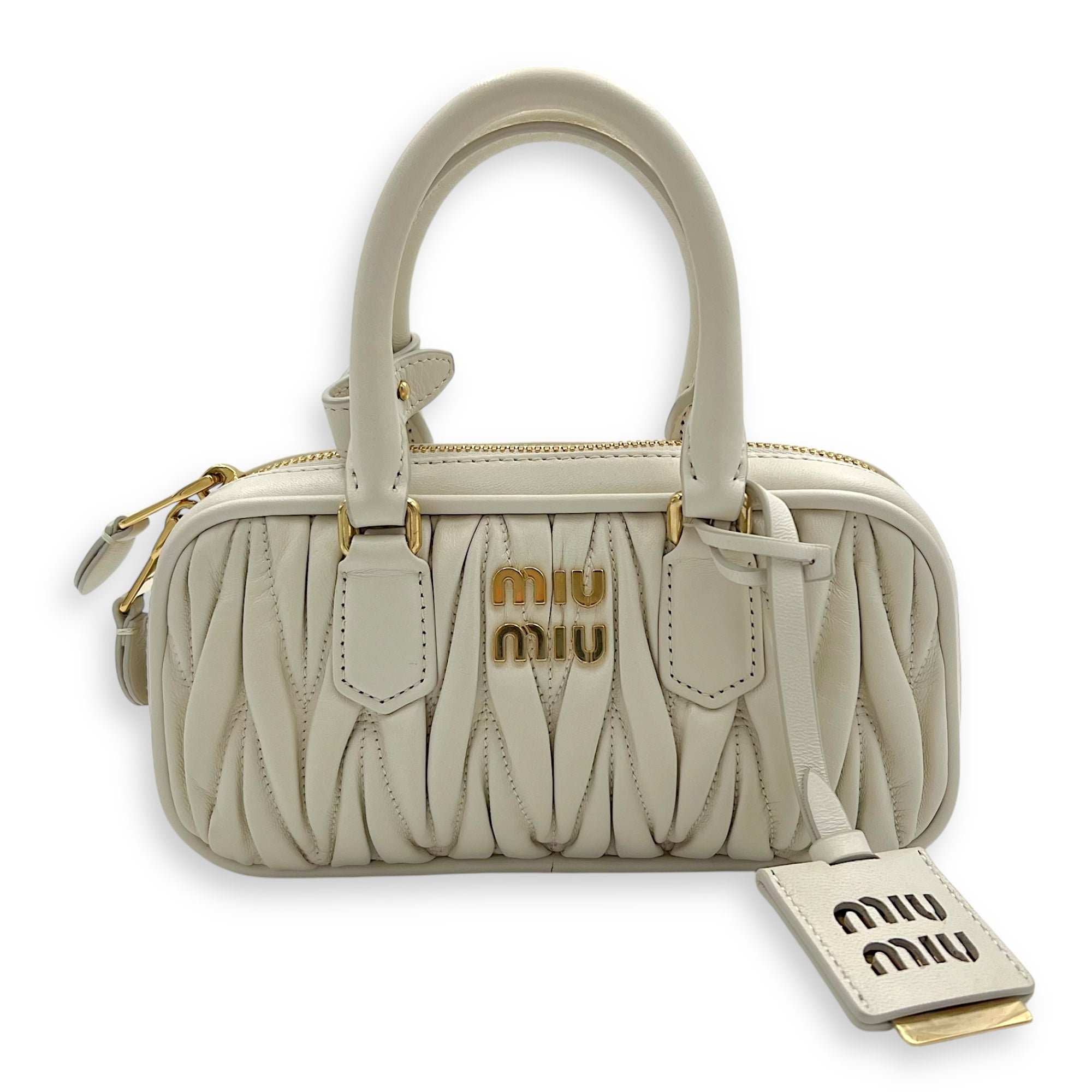 Miu Miu Arcadie Top Handle Bag White in Calfskin, Gold hardware_1