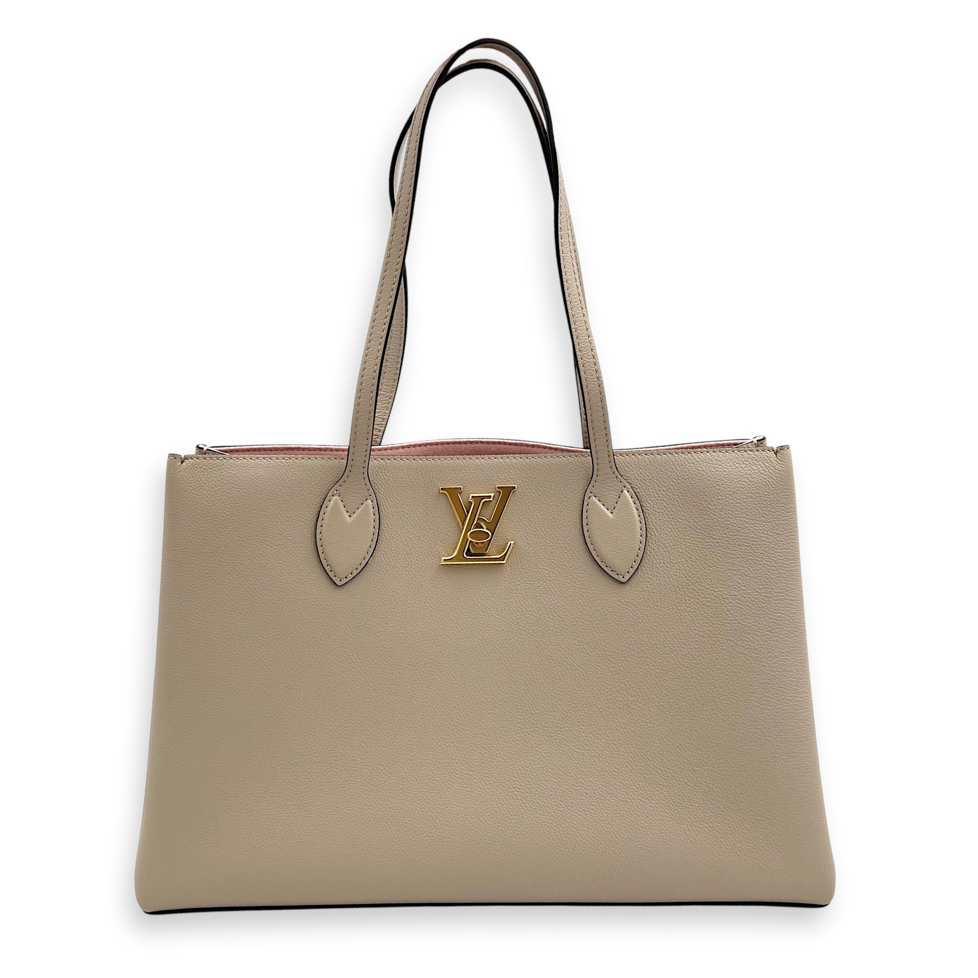 Louis Vuitton Lock Me Beige Tote Bag in Taurillon Leather, Gold hardware_1