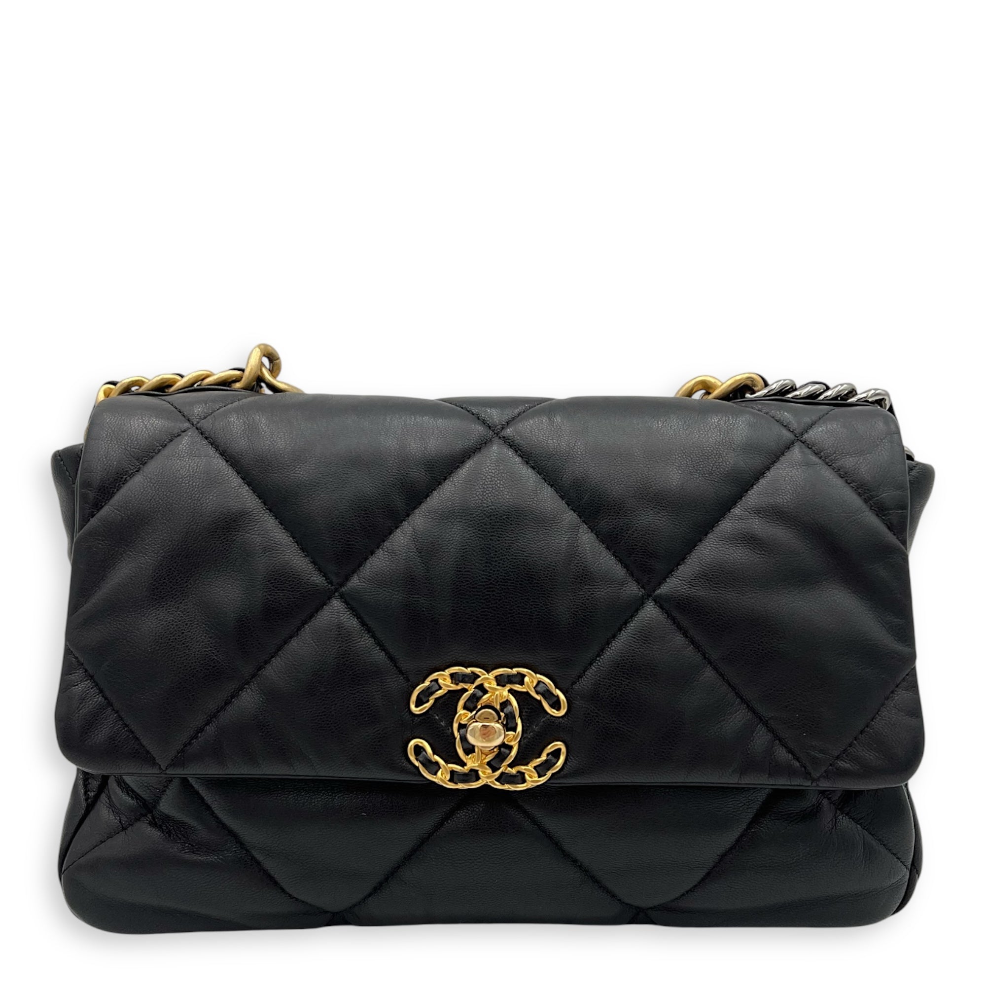 Chanel C19 Large Black Shoulder Bag in Lambskin, Mixed hardware_9