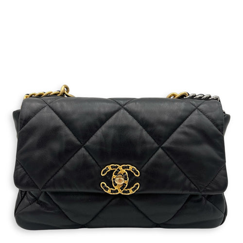 Chanel C19 Large Black Shoulder Bag in Lambskin, Mixed hardware_9
